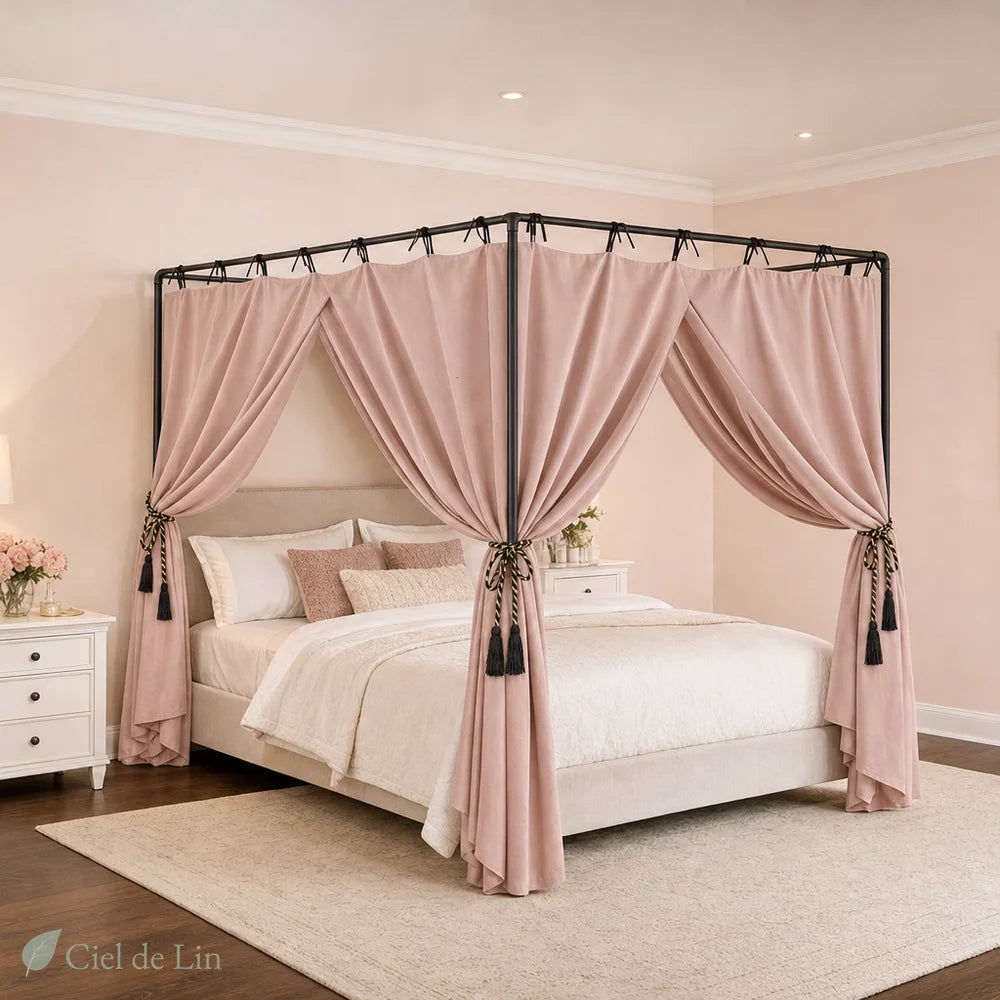 Ciel de lit adulte occultant 4 pans rose – Ciel de Lin