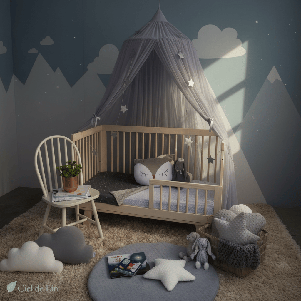 Ciel de lit baldaquin pour bébé – Voilage moustiquaire suspendu élégant – Ciel de Lin