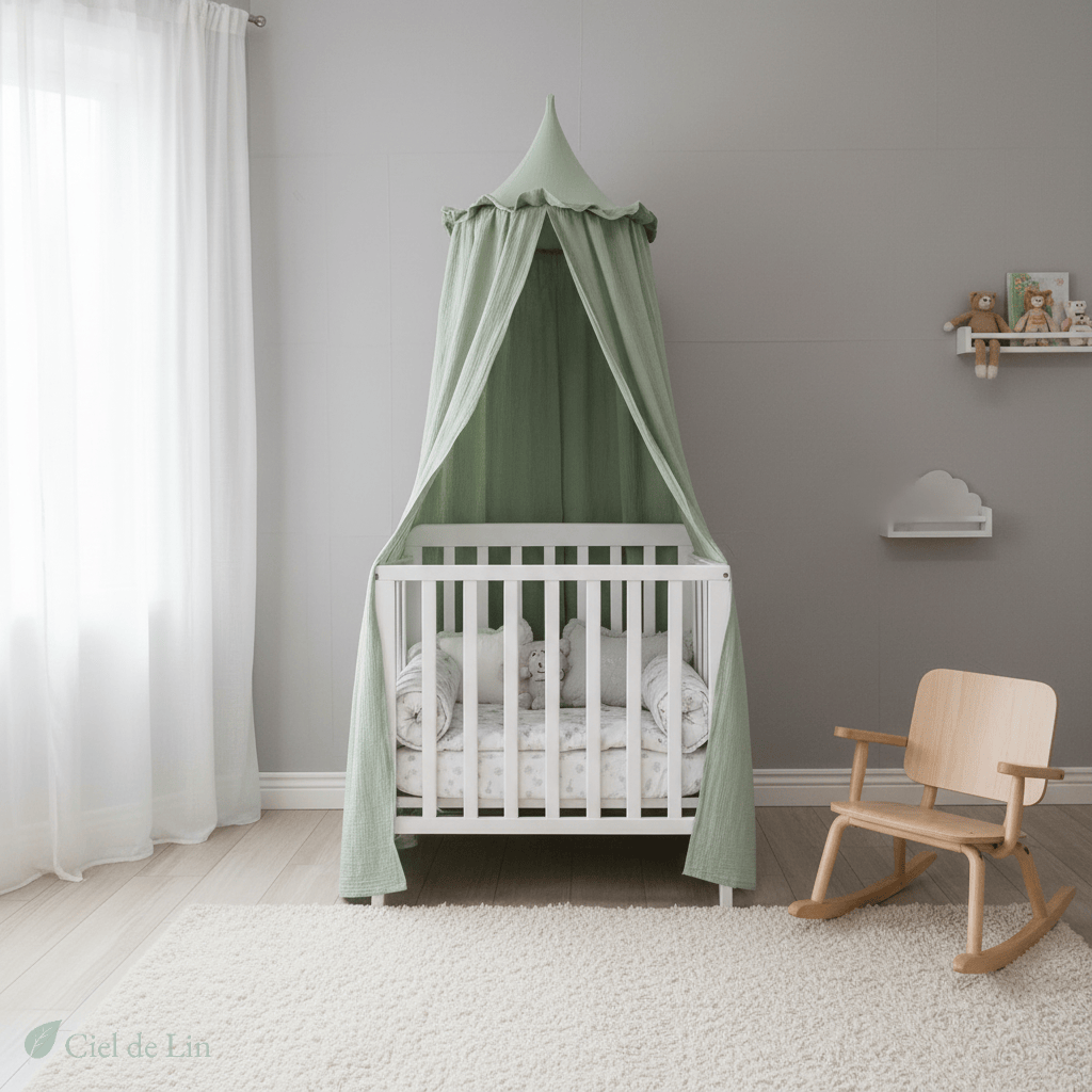 Ciel de lit bébé – Baldaquin en mousseline de coton naturel - Vue 5 – Ciel de Lin