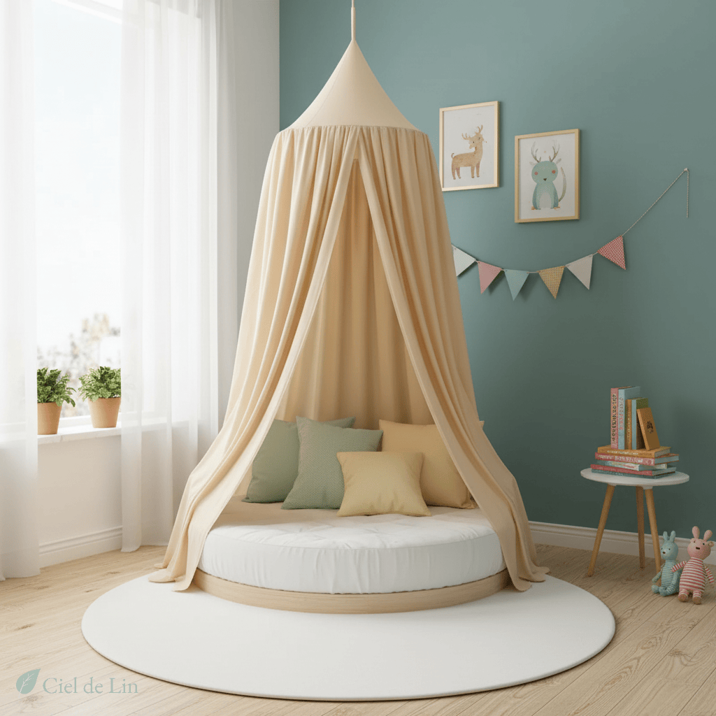 Ciel de lit bébé moustiquaire conique kaki – Ciel de Lin