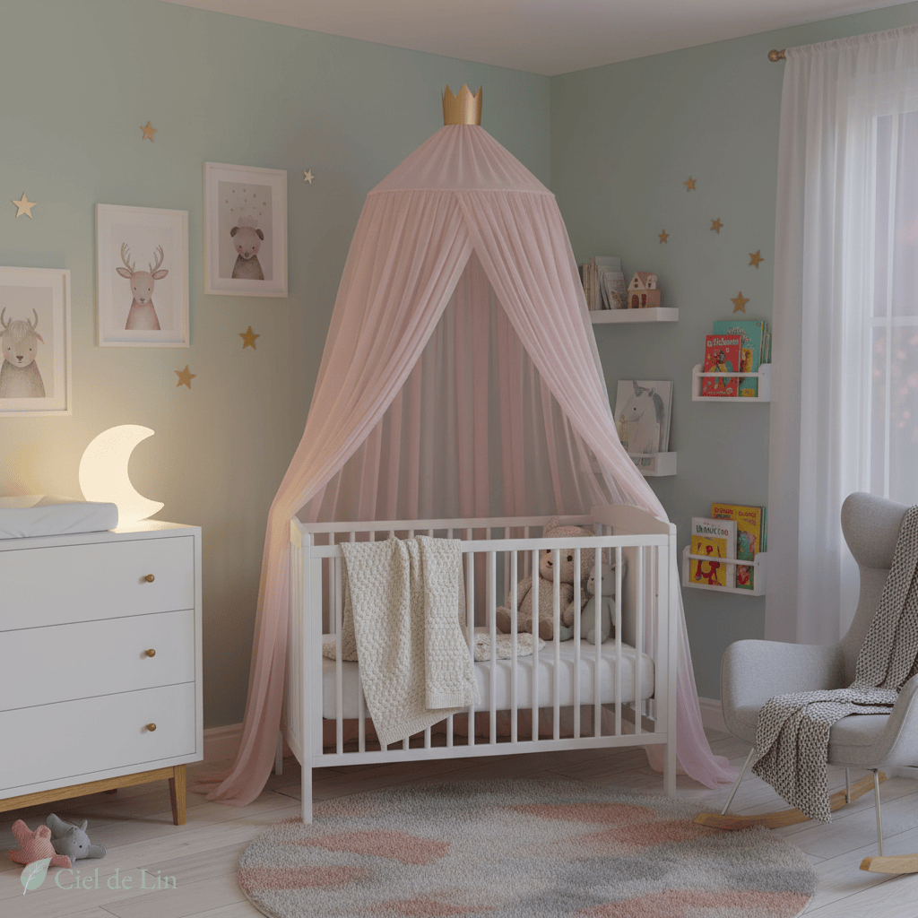 Ciel de lit bébé moustiquaire – Dôme suspendu en tulle respirant - Vue 7 – Ciel de Lin