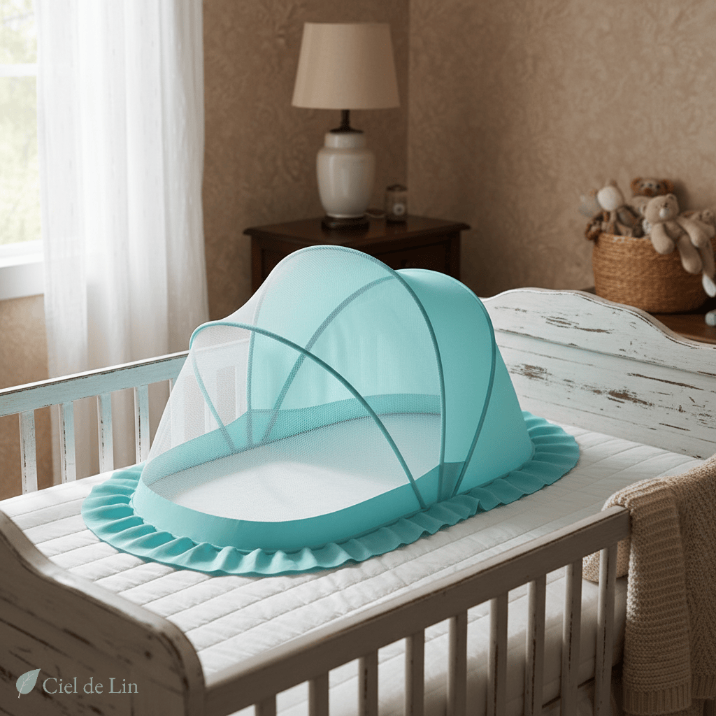 Ciel de lit bébé moustiquaire pliable – Dôme protecteur et respirant – Ciel de Lin
