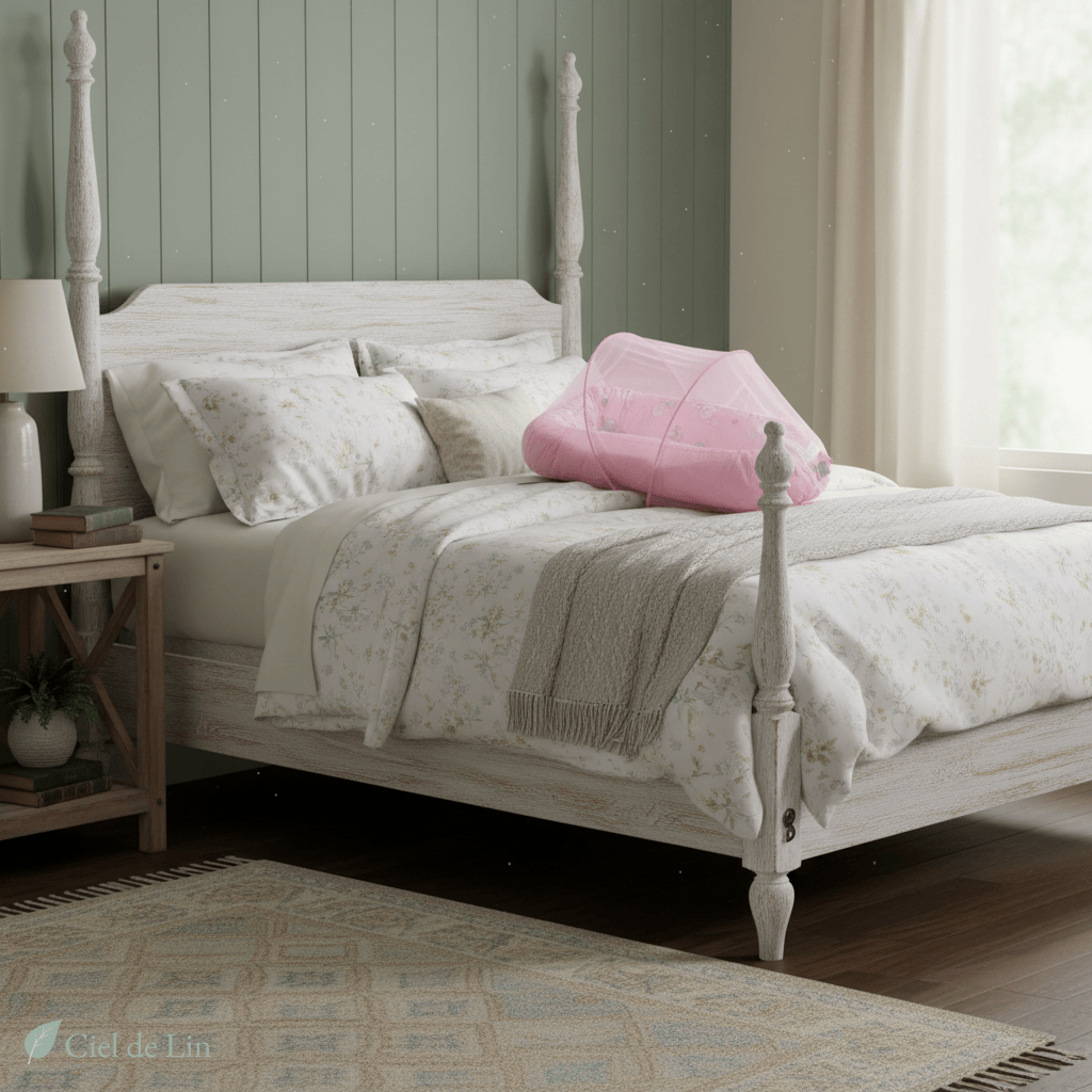Ciel de lit bébé – Moustiquaire pliable portable pour berceau - Vue 2 – Ciel de Lin