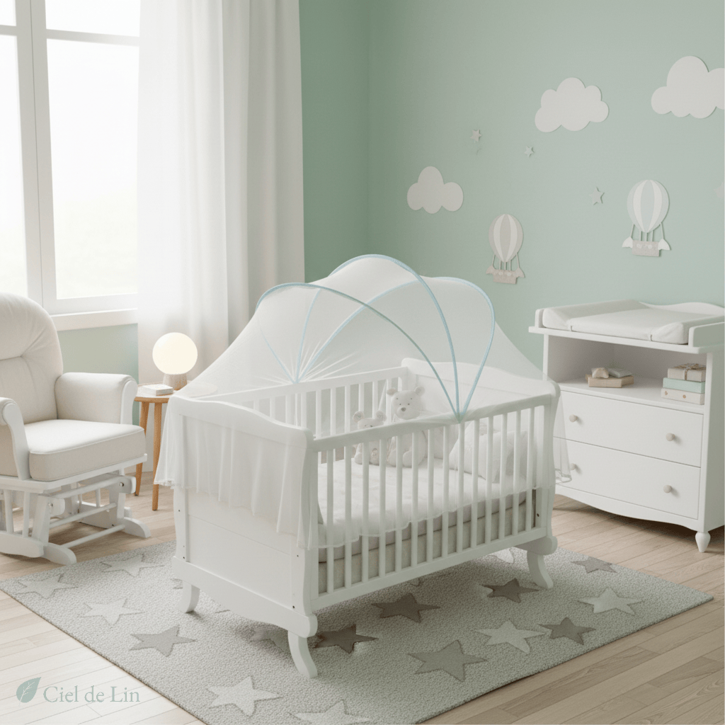 Ciel de lit bébé – Moustiquaire pliable respirante et décorative - Vue 3 – Ciel de Lin