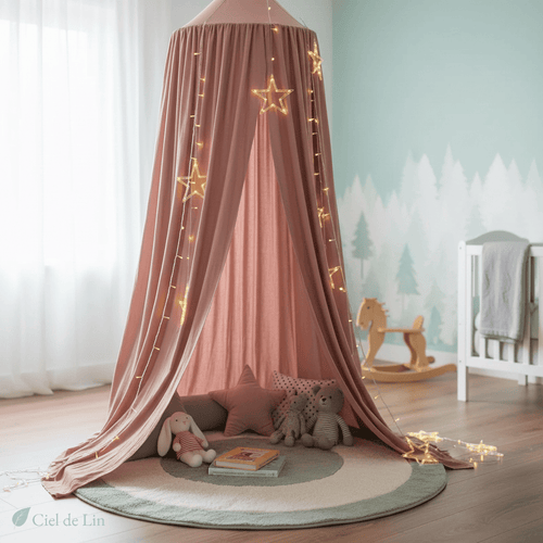 Ciel de lit bébé gaze de coton rouge foncé – Ciel de Lin