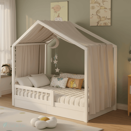 Ciel de lit cabane enfant en mousseline – Voile lit superposé – Ciel de Lin
