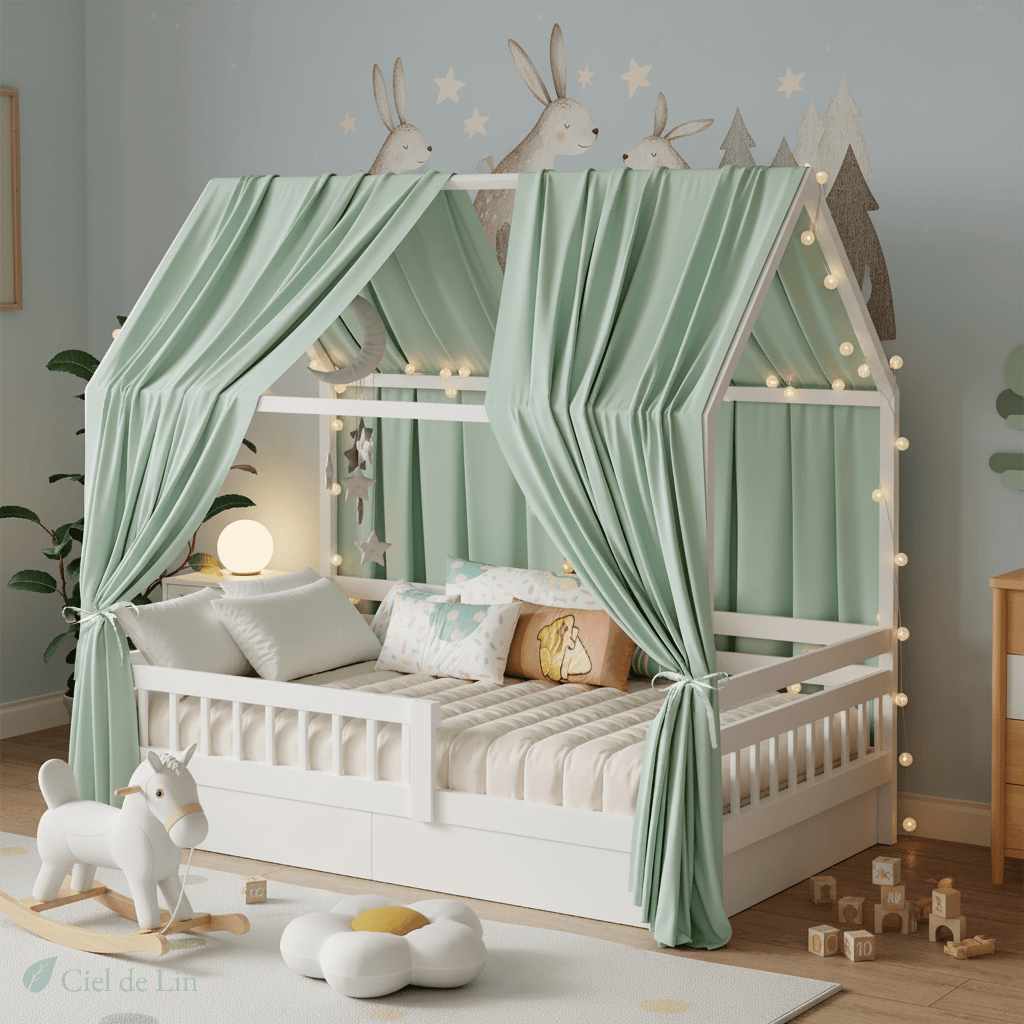 Ciel de lit enfant en mousseline – Voile pour lit superposé – Ciel de Lin