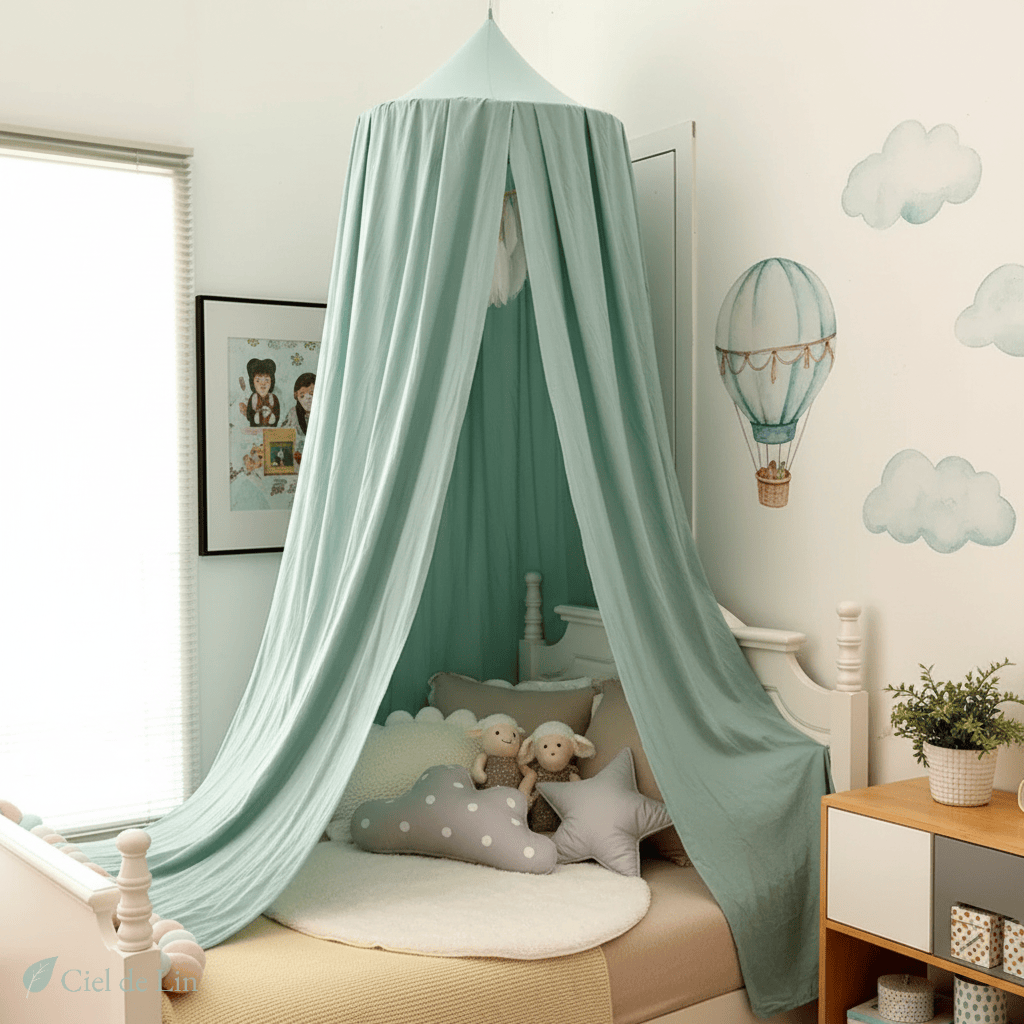 Ciel de lit gaze de coton bébé conique vert – Ciel de Lin