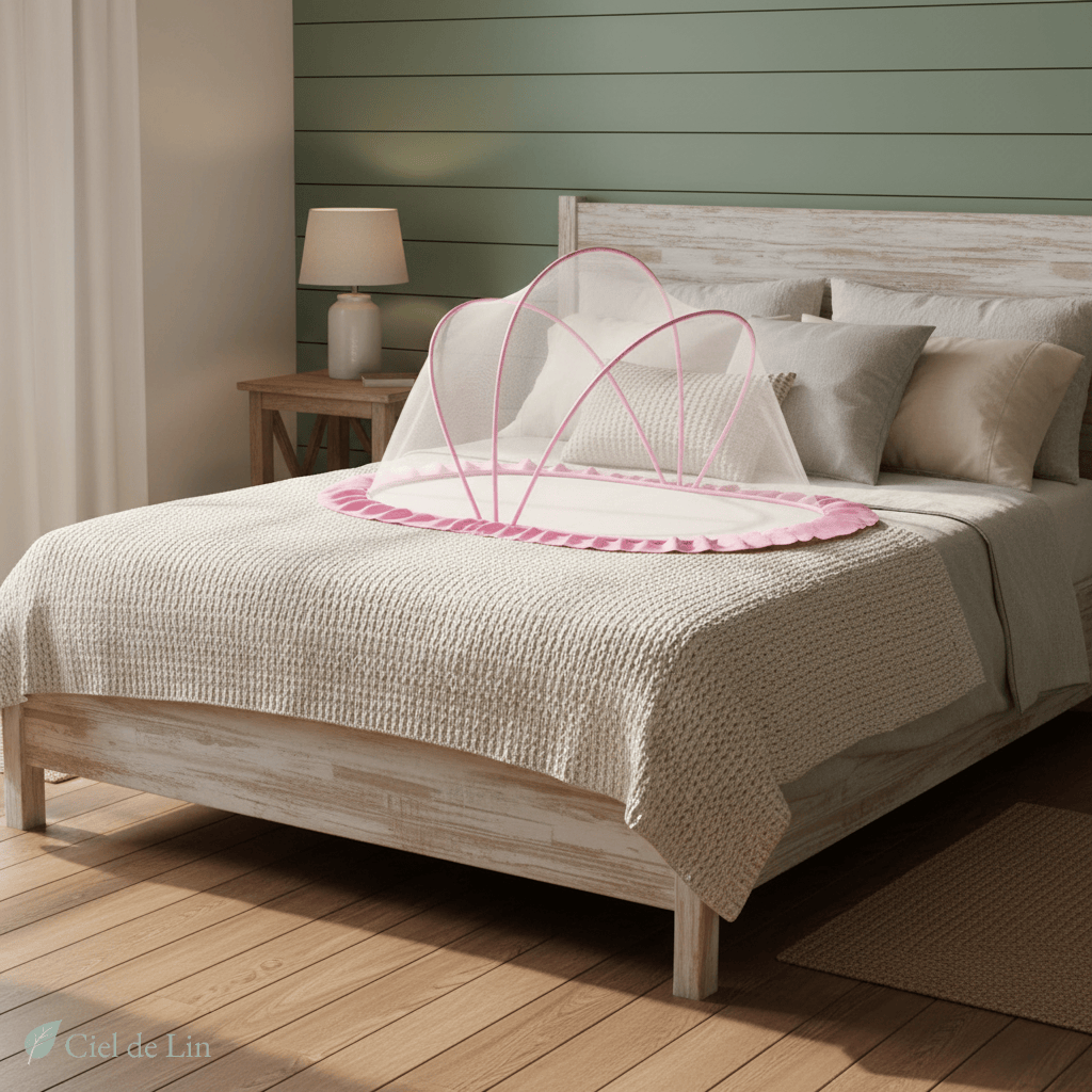 Ciel de lit moustiquaire bébé – Dôme pliable et portable pour protection anti-insectes – Ciel de Lin