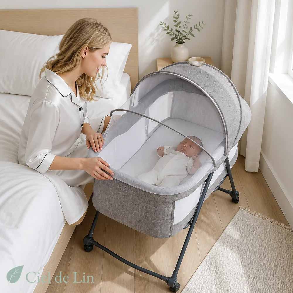 Berceau bébé pliable gris - version confort