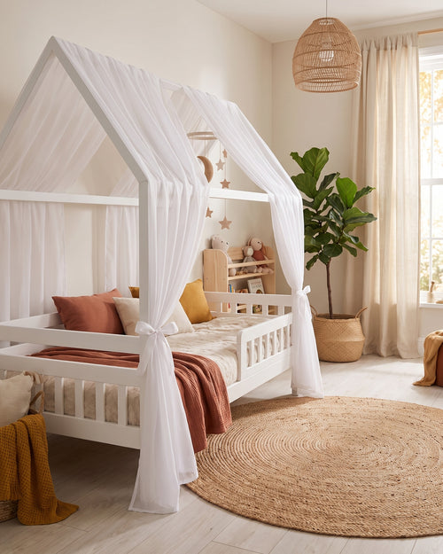 Ciel de lit cabane enfant blanc transparent - ambiance chambre bohème