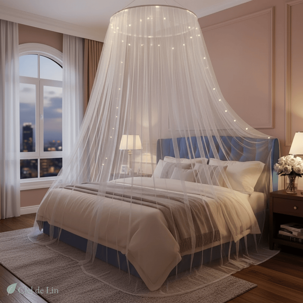 Ciel de lit adulte romantique – Moustiquaire circulaire en polyester pour lit double et ambiance cocooning - Vue 3 – Ciel de Lin