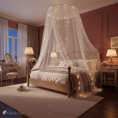 Ciel de lit adulte romantique – Moustiquaire circulaire en polyester pour lit double et ambiance cocooning - Vue 2 – Ciel de Lin