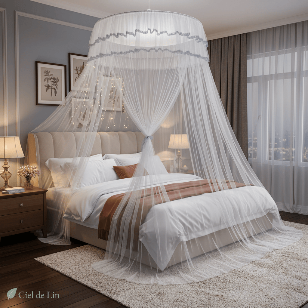 Ciel de lit adulte romantique – Moustiquaire élégante suspendue - Vue 12 – Ciel de Lin