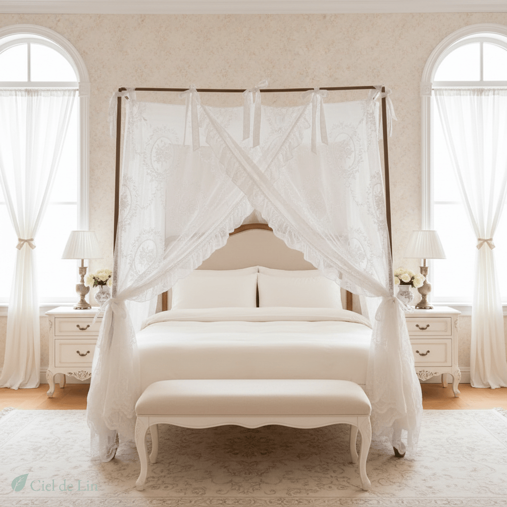 Ciel de lit adulte romantique moustiquaire sans cadre - Vue 2 – Ciel de Lin