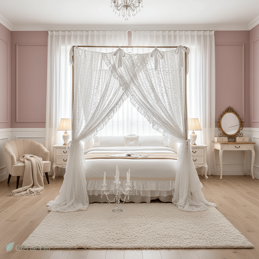 Ciel de lit adulte romantique moustiquaire sans cadre - Vue 5 – Ciel de Lin