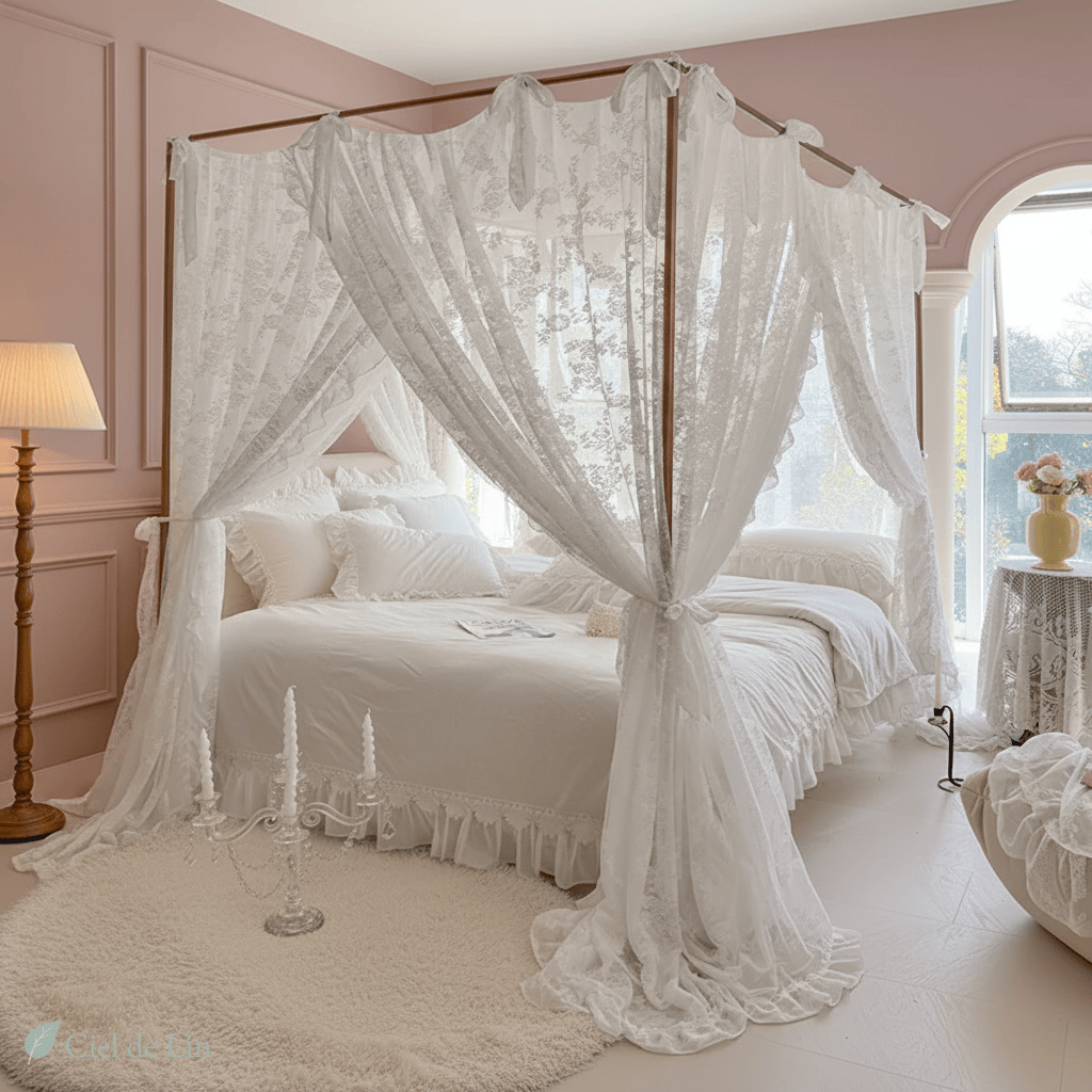 Ciel de lit adulte romantique moustiquaire sans cadre - Vue 6 – Ciel de Lin