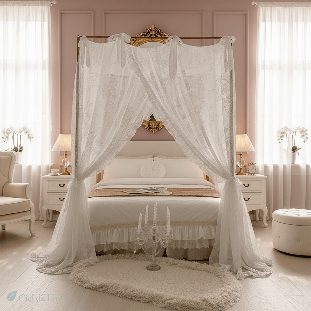 Ciel de lit adulte romantique moustiquaire sans cadre - Vue 1 – Ciel de Lin