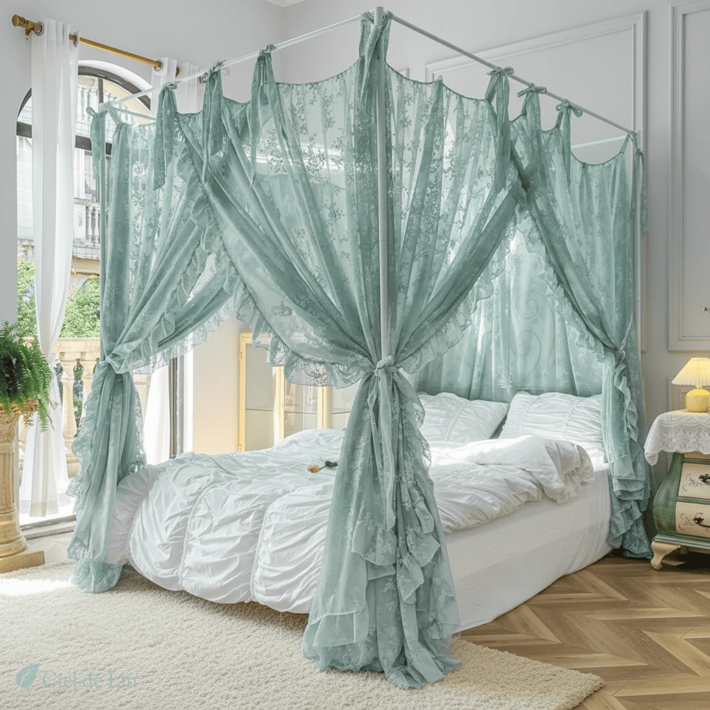 Ciel de lit adulte romantique moustiquaire sans cadre - Vue 3 – Ciel de Lin