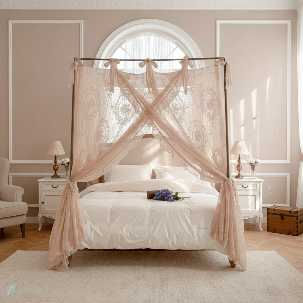 Ciel de lit adulte romantique moustiquaire sans cadre - Vue 4 – Ciel de Lin