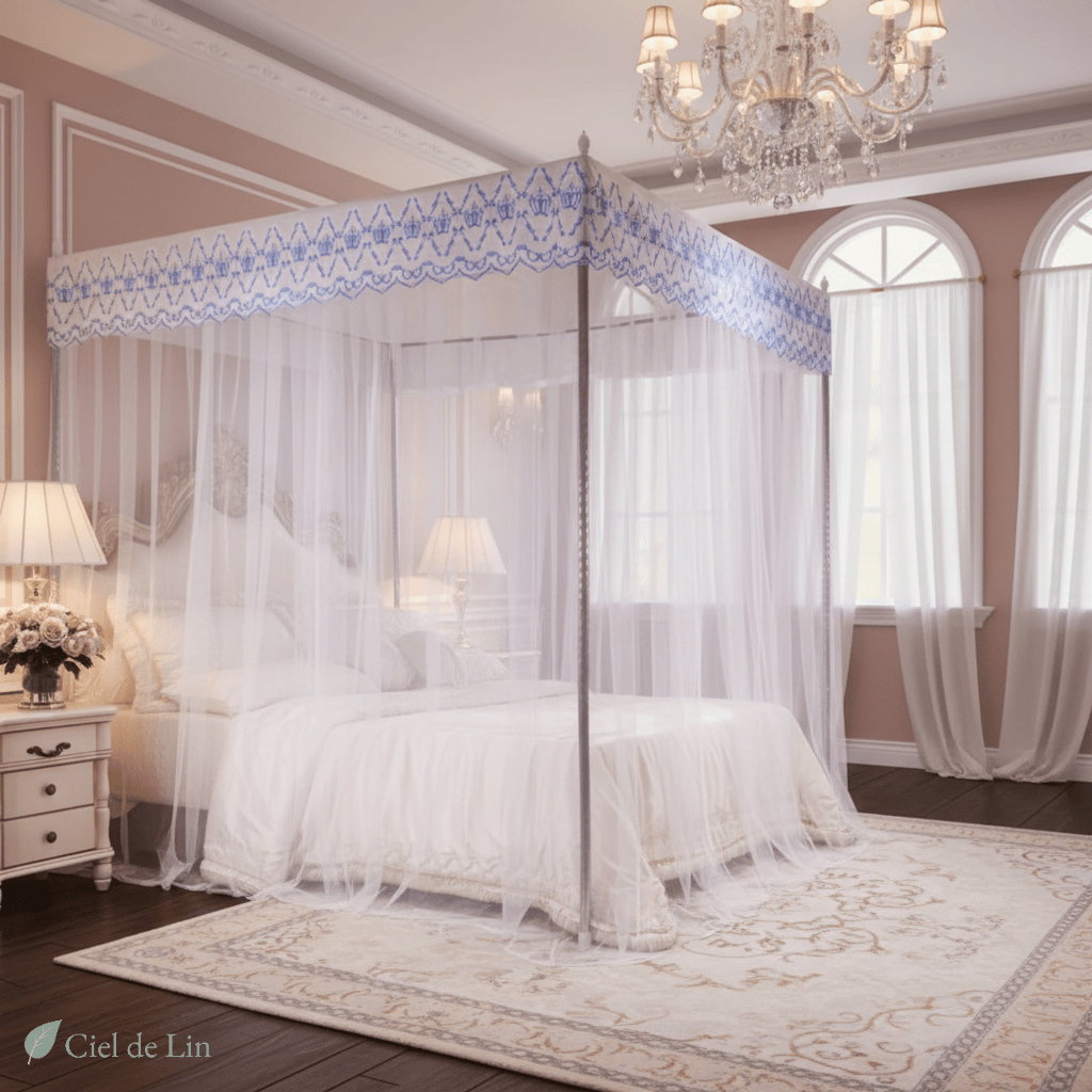 Ciel de lit adulte romantique – Baldaquin moustiquaire élégant en style européen pour une ambiance cozy – Ciel de Lin