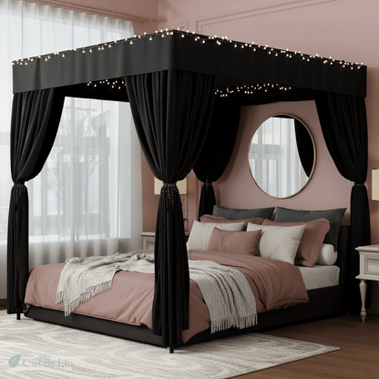 Ciel de lit baldaquin adulte – Baldaquin à quatre coins noir pour intimité et élégance en chambre - Vue 2 – Ciel de Lin