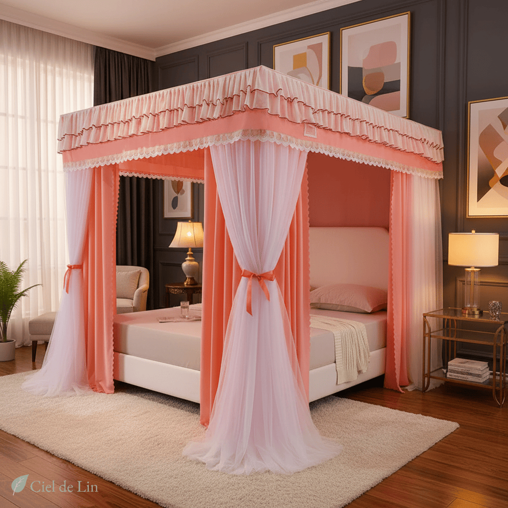 Ciel de lit baldaquin adulte moustiquaire quadrate – Protection romantique et décorative pour chambre élégante - Vue 3 – Ciel de Lin