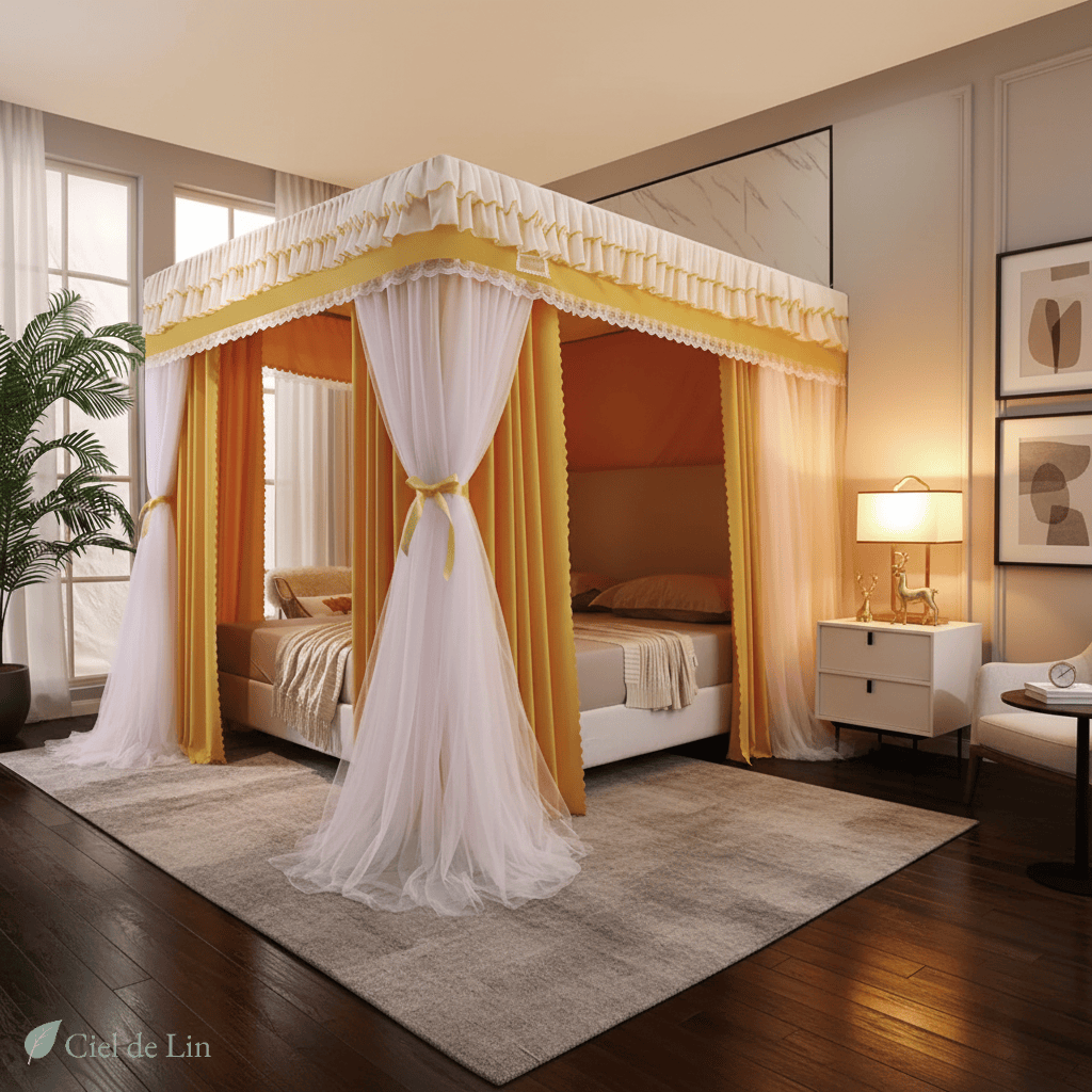 Ciel de lit baldaquin adulte moustiquaire quadrate – Protection romantique et décorative pour chambre élégante - Vue 4 – Ciel de Lin