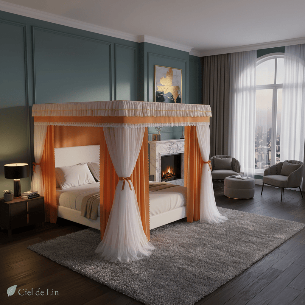 Ciel de lit baldaquin adulte moustiquaire quadrate – Protection romantique et décorative pour chambre élégante - Vue 5 – Ciel de Lin