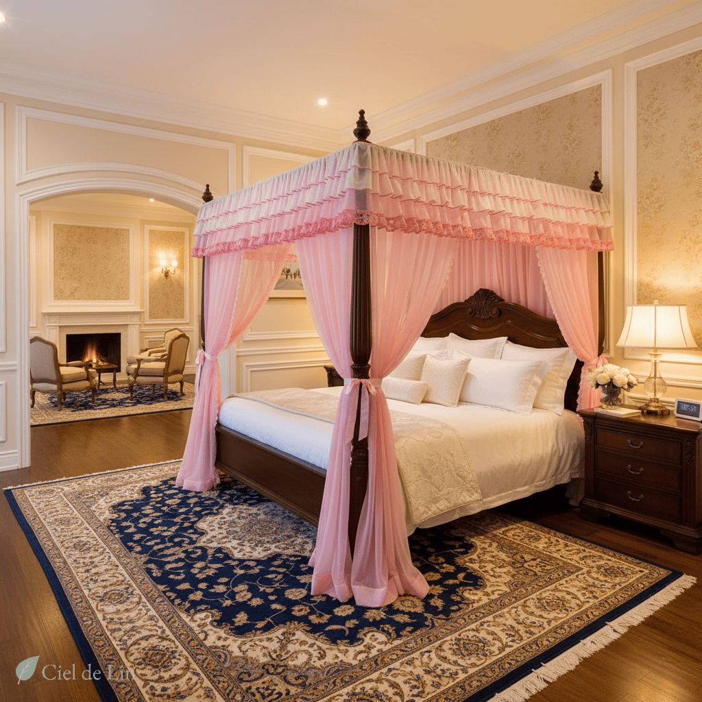 Ciel de lit baldaquin adulte moustiquaire quadrate – Protection romantique et décorative pour chambre élégante - Vue 6 – Ciel de Lin