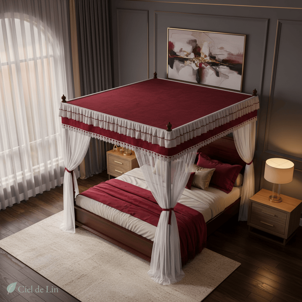 Ciel de lit baldaquin adulte moustiquaire quadrate – Protection romantique et décorative pour chambre élégante - Vue 7 – Ciel de Lin