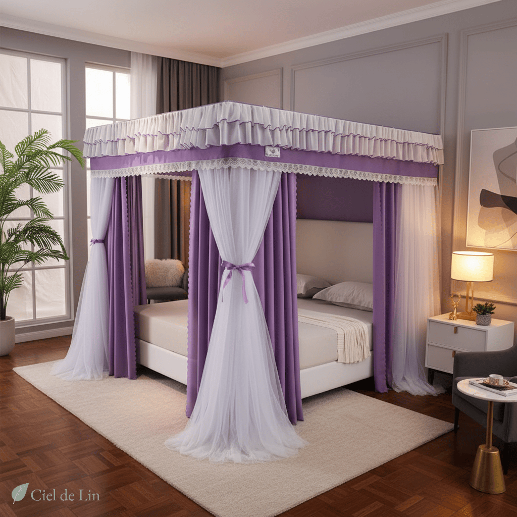 Ciel de lit baldaquin adulte moustiquaire quadrate – Protection romantique et décorative pour chambre élégante - Vue 9 – Ciel de Lin