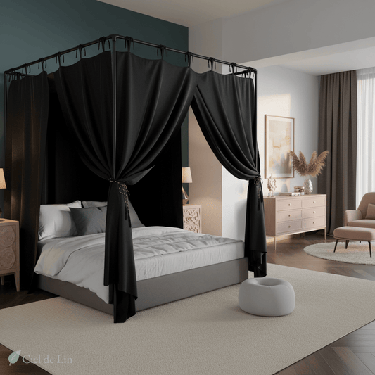 Ciel de lit baldaquin adulte – Rideaux occultants rose pastel pour un cocon apaisant en chambre - Vue 1 – Ciel de Lin