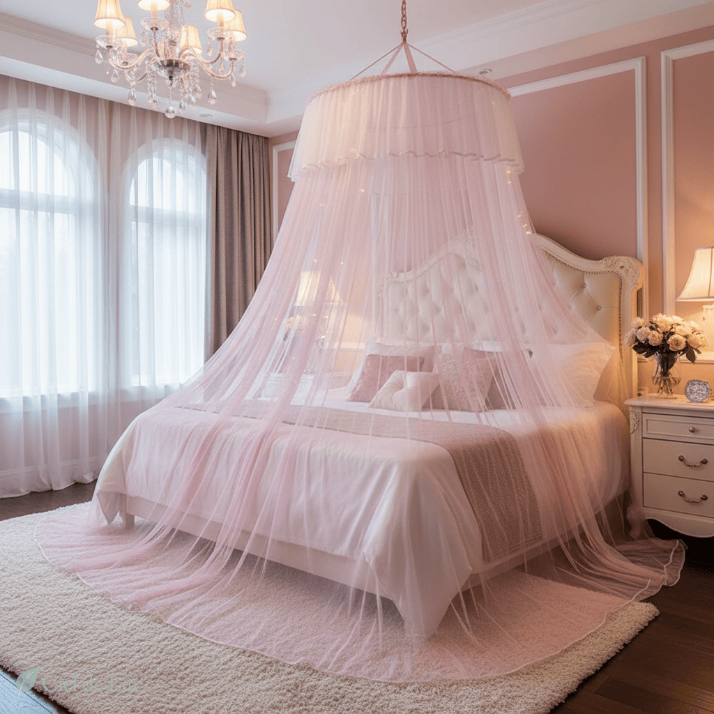 Ciel de lit baldaquin adulte dégradé rose blanc – Tente moustiquaire romantique pour un cocon élégant – Ciel de Lin