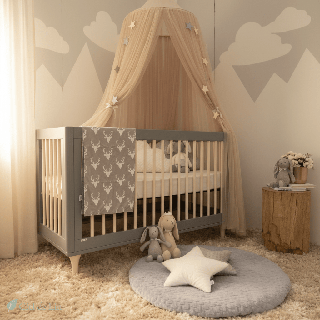 Ciel de lit baldaquin moustiquaire pour bébé – Tente suspendue décorative avec étoiles – Ciel de Lin