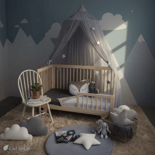 Ciel de lit baldaquin pour bébé – Voilage moustiquaire suspendu élégant – Ciel de Lin