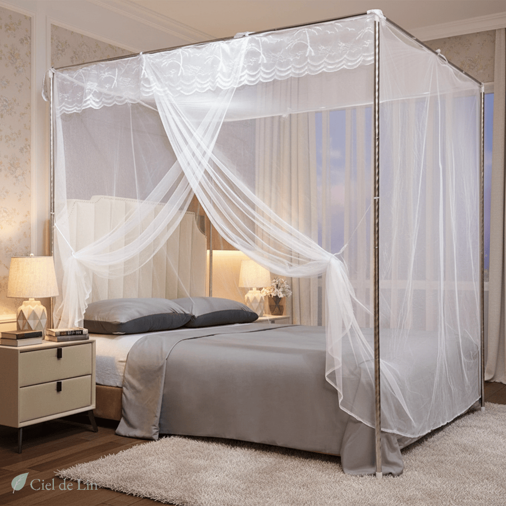 Ciel de lit baldaquin princier adulte – Moustiquaire élégante en dentelle - Vue 1 – Ciel de Lin