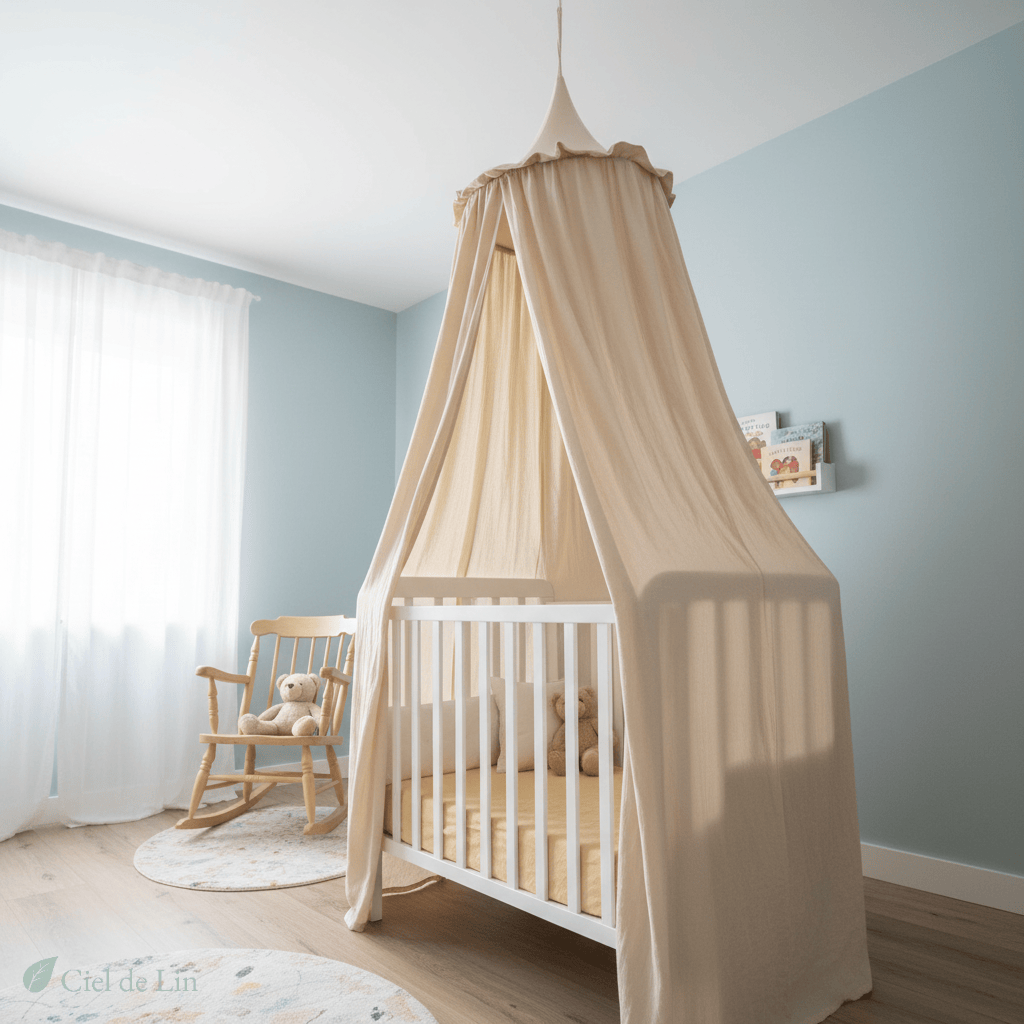Ciel de lit bébé – Baldaquin en coton décoratif et cosy - Vue 5 – Ciel de Lin