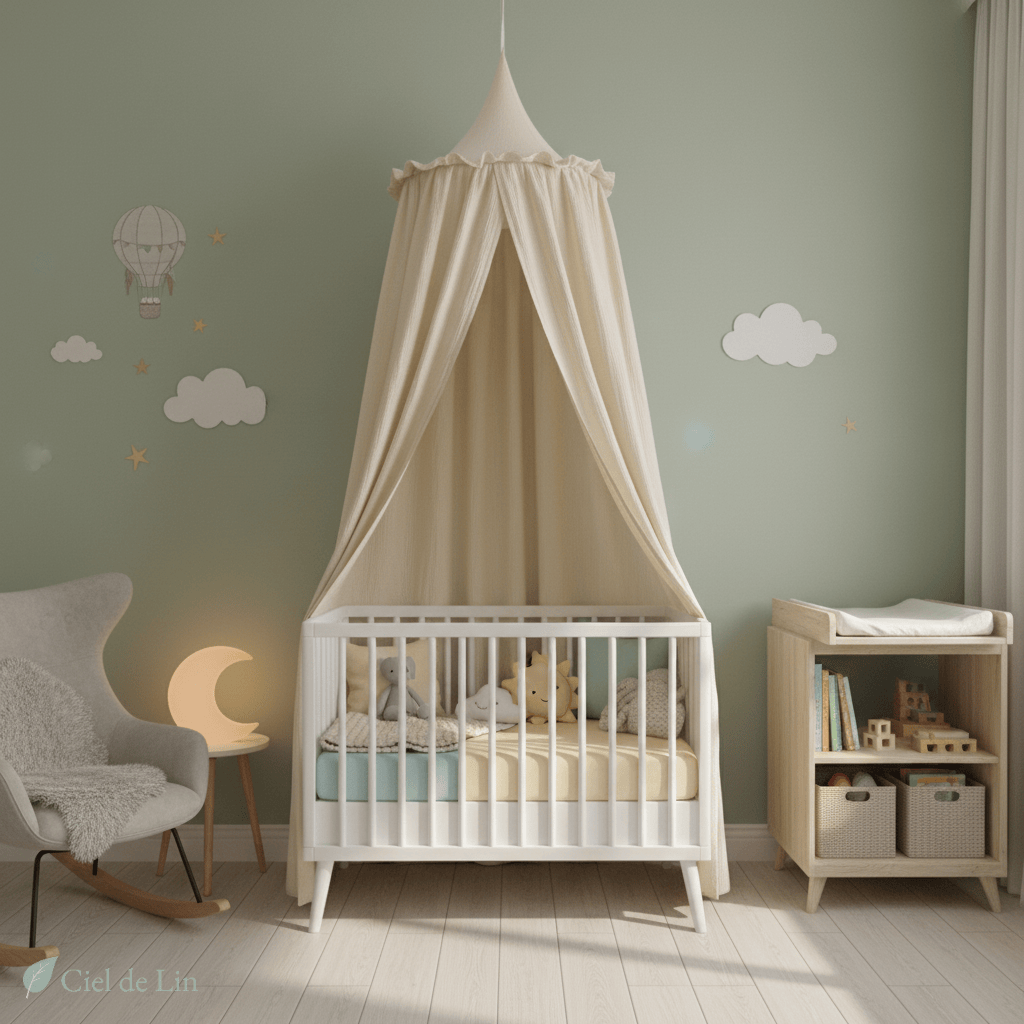 Ciel de lit bébé – Baldaquin en mousseline de coton naturel - Vue 1 – Ciel de Lin