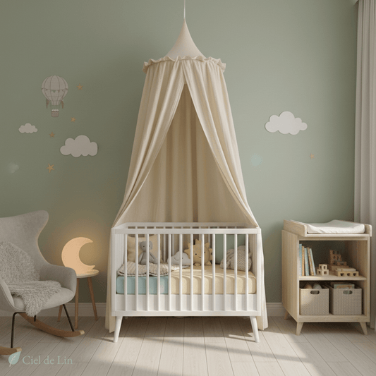 Ciel de lit bébé – Baldaquin en mousseline de coton naturel - Vue 1 – Ciel de Lin