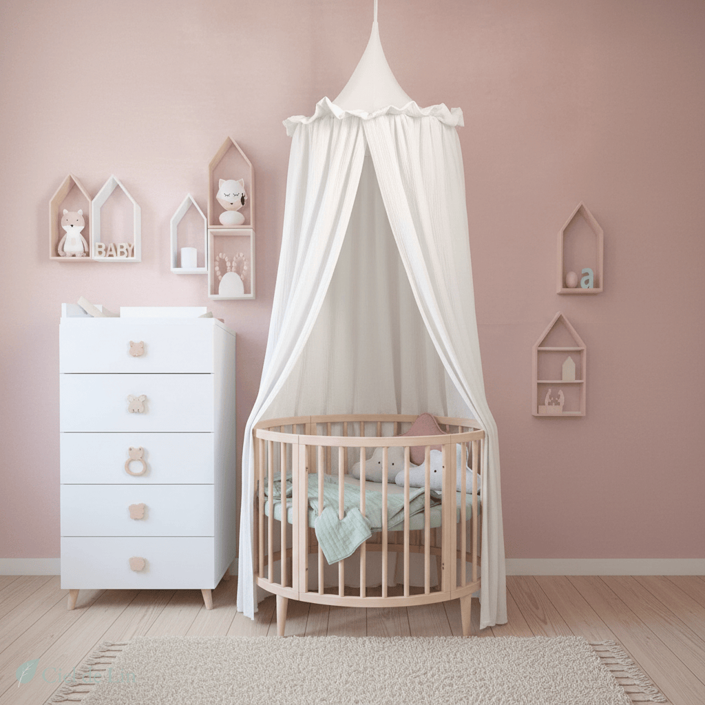 Ciel de lit bébé – Baldaquin en mousseline de coton naturel - Vue 4 – Ciel de Lin