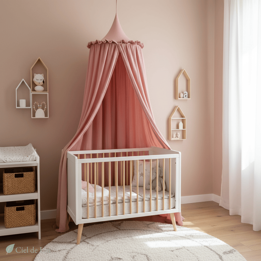 Ciel de lit bébé – Baldaquin en mousseline de coton naturel - Vue 2 – Ciel de Lin