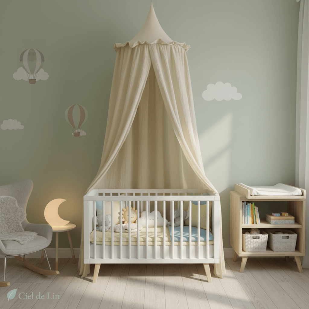 Ciel de lit bébé – Baldaquin en mousseline de coton premium - Vue 1 – Ciel de Lin