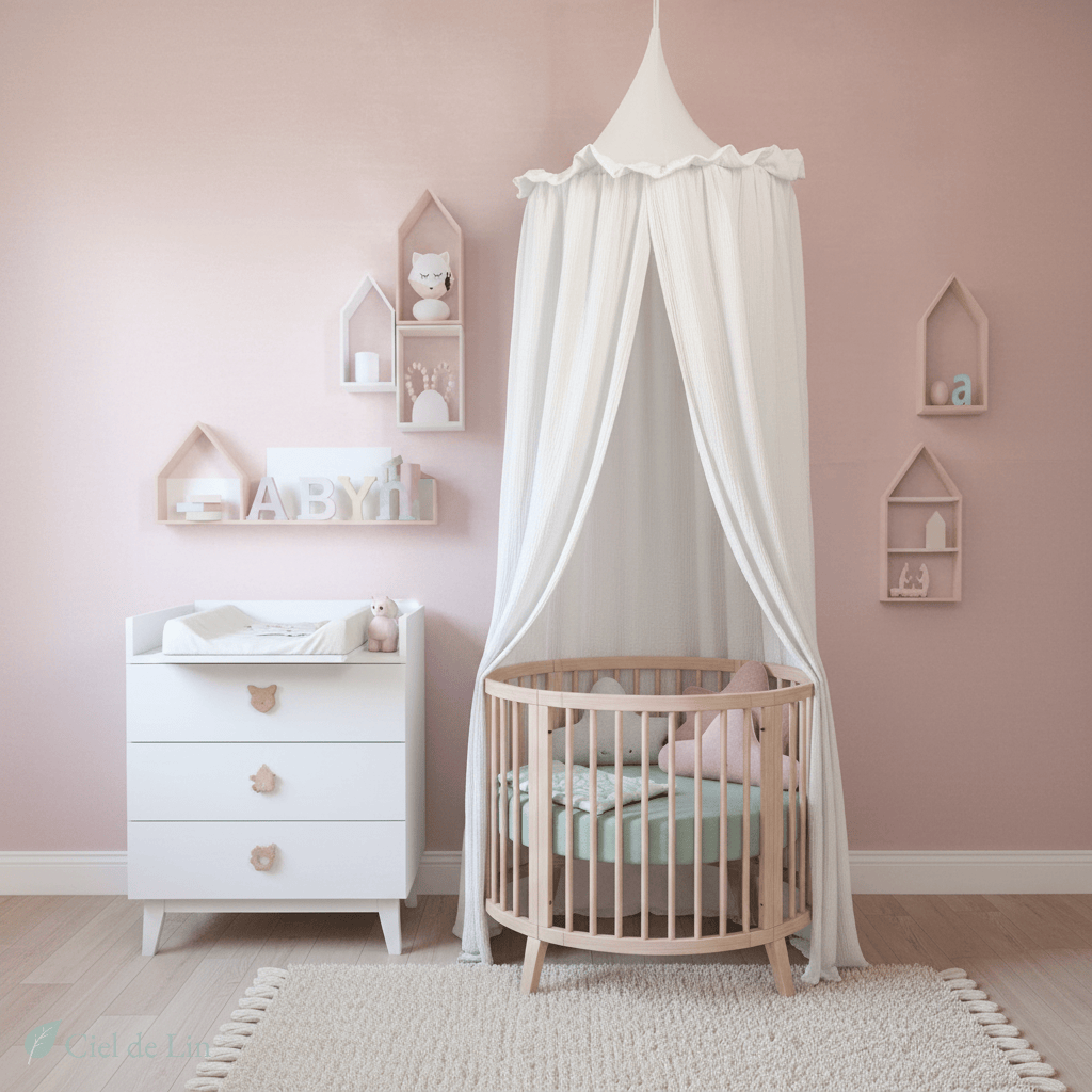 Ciel de lit bébé – Baldaquin en mousseline de coton premium - Vue 5 – Ciel de Lin