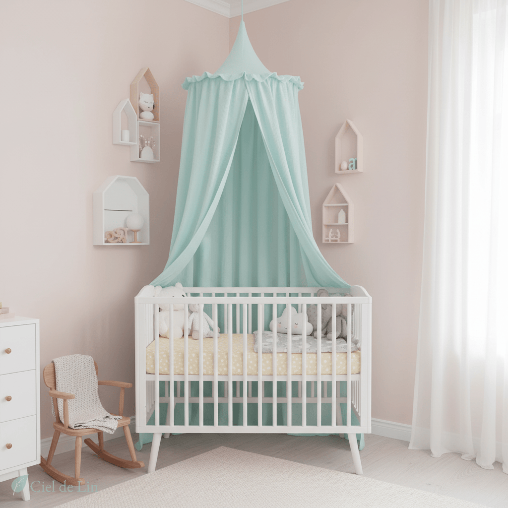 Ciel de lit bébé – Baldaquin en mousseline de coton premium - Vue 6 – Ciel de Lin