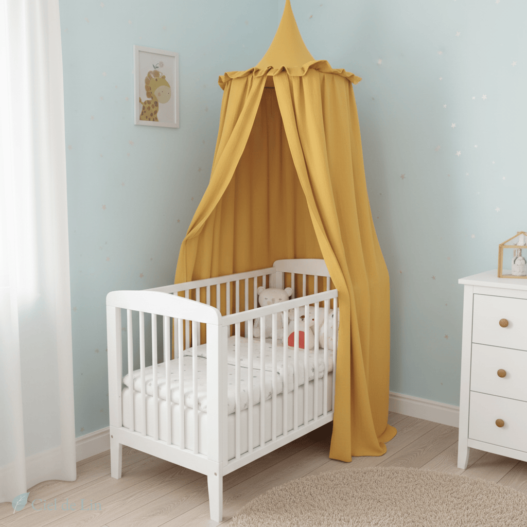 Ciel de lit bébé – Baldaquin en mousseline de coton premium - Vue 4 – Ciel de Lin
