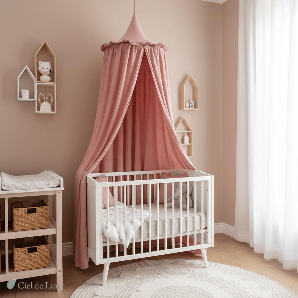 Ciel de lit bébé – Baldaquin en mousseline de coton premium - Vue 3 – Ciel de Lin