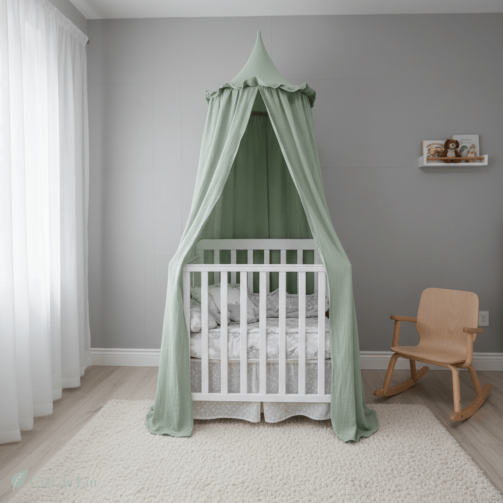 Ciel de lit bébé – Baldaquin en mousseline de coton premium - Vue 2 – Ciel de Lin