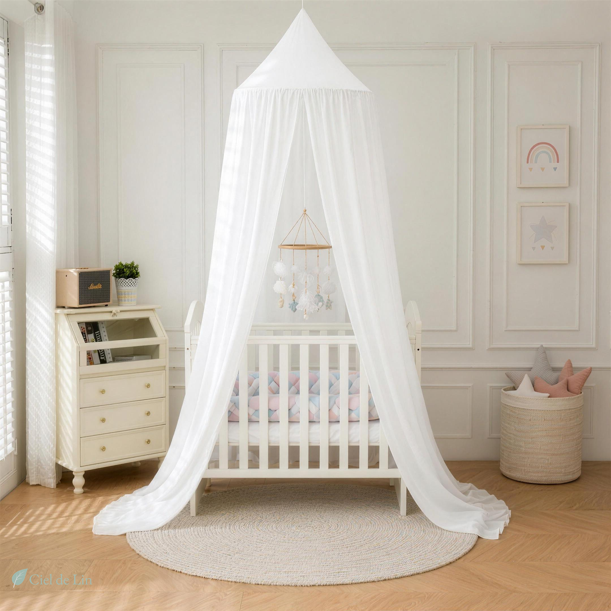 Ciel de lit bébé blanc dôme chambre bébé – Ciel de Lin