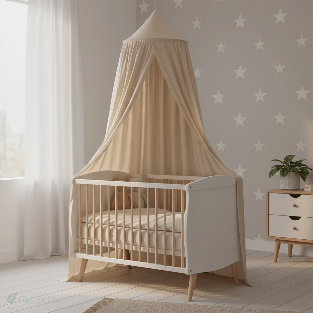 Ciel de lit bébé en coton – Tente suspendue cocooning - Vue 1 – Ciel de Lin